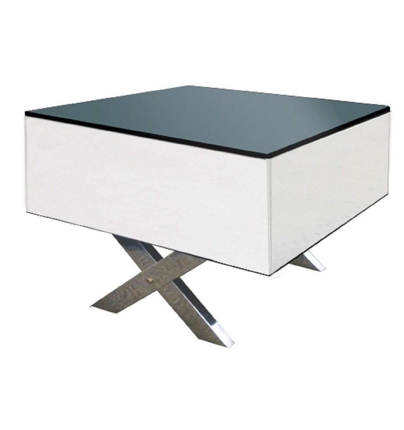 20" Mirro Glass Square Cross Legs End Table - White