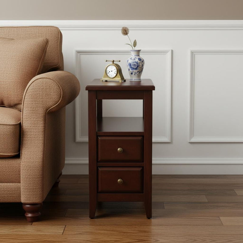 Manufactured Wood End Table With Two Drawers And Shelf - Dark Brown