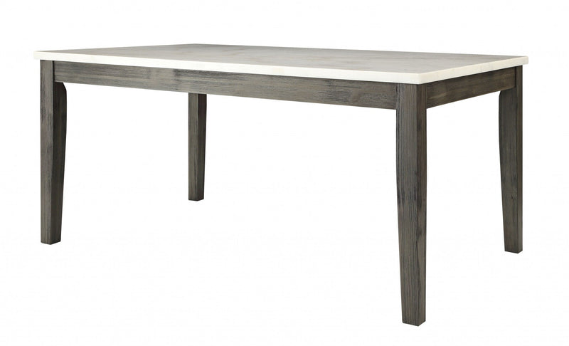 64" Marble And Solid Wood Dining Table - White
