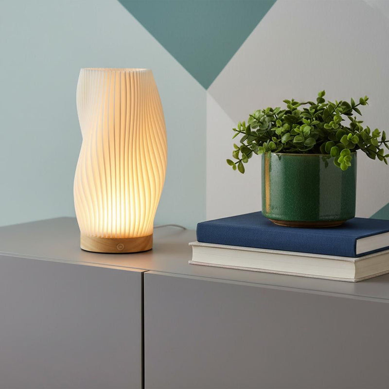 Wavy Geometric Battery Operated Table Lamp - Beige