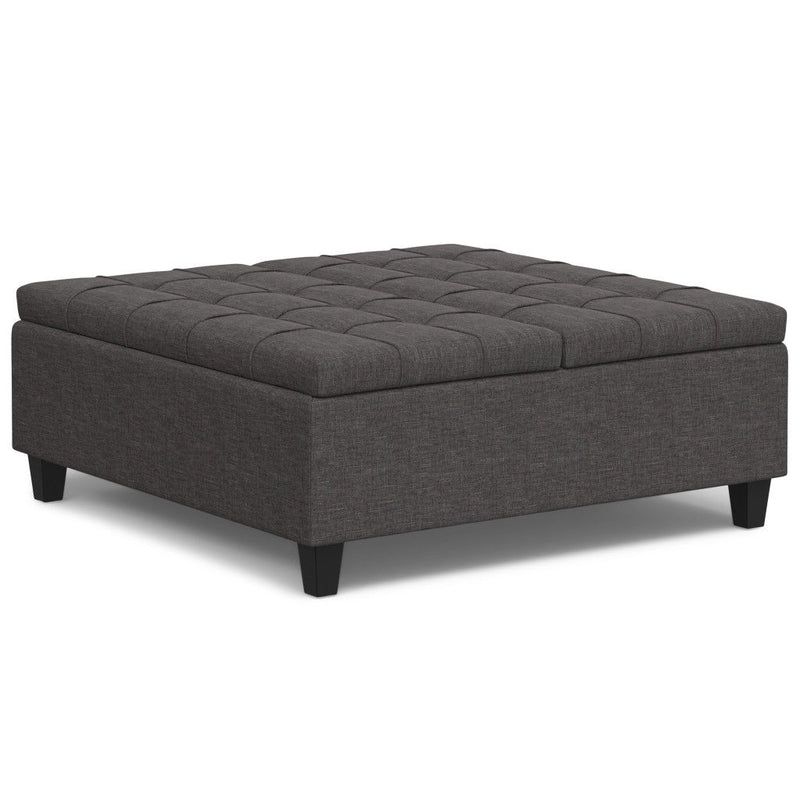 Transitional Fabric Cocktail Ottoman With Storage - Gray / Brown