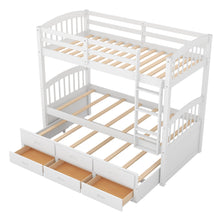 Load image into Gallery viewer, Twin over Twin Wood Bunk Bed with Trundle and Drawers,White
