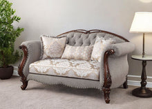Load image into Gallery viewer, Brown Linen Loveseat And Toss Pillows - Beige / Dark
