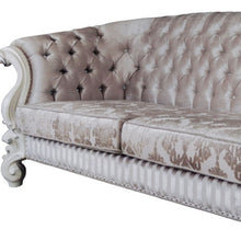 Load image into Gallery viewer, Velvet Damask Sofa And Toss Pillows With Bone Legs - Ivory
