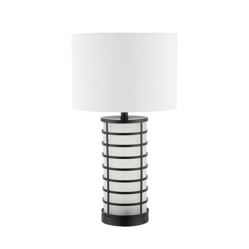 USB Table Lamp With Drum Shade - Black