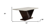 Load image into Gallery viewer, 64" Marble And Solid Manufactured Wood Pedestal Base Dining Table - Brown / White
