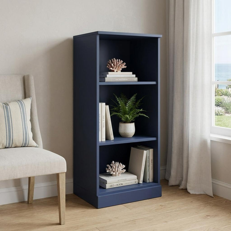 Solid Wood Adjustable Three Tier Library Bookcase - Navy Blue