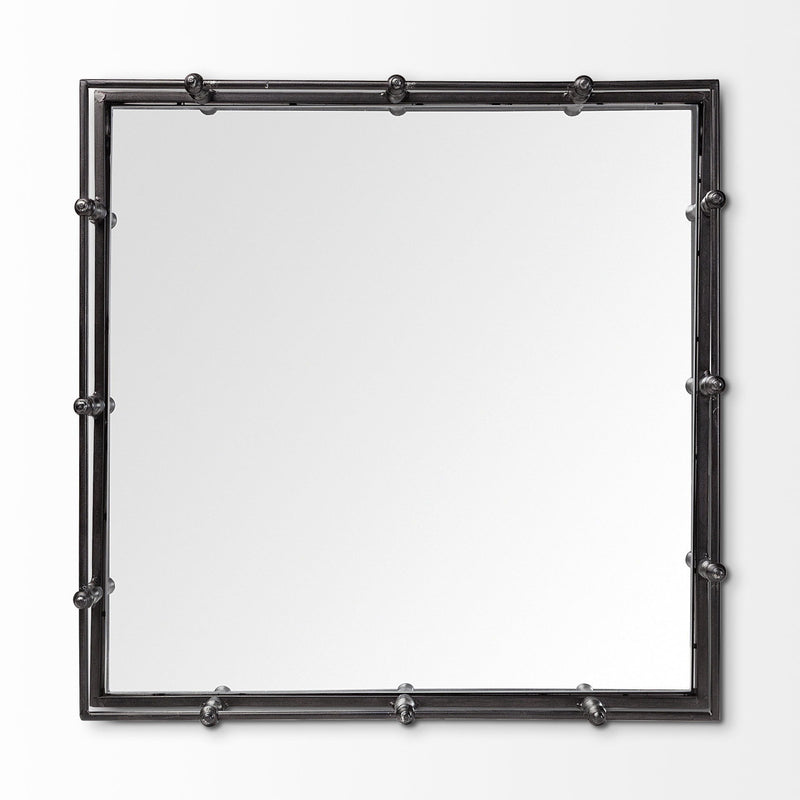 Finish Metal With Mirrored Glass Bottom And Railing Handle Tray - Silver