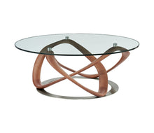 Load image into Gallery viewer, 39" Glass And Solid Wood Round Coffee Table - Clear And Brown
