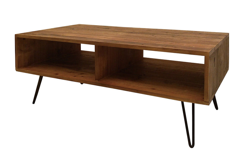 23" Wood And Metal Coffee Table With Shelf - Brown And Black