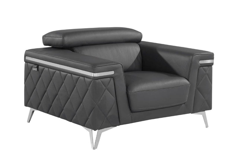 Metallic Top Grain Leather Club Chair - Gray And Silver