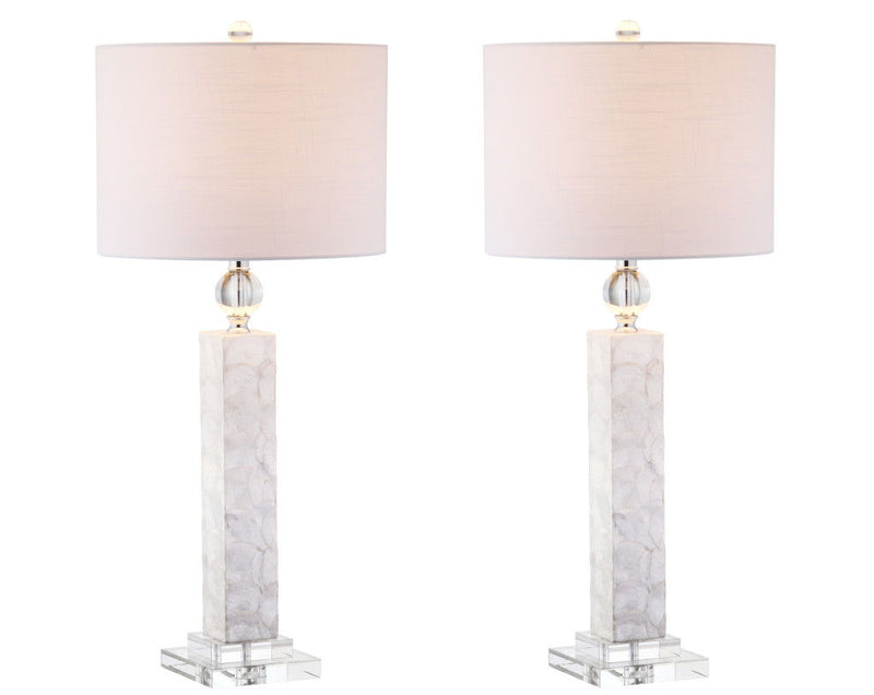 Novelty Table Lamps With Drum Shades (Set of 2) - Clear / White