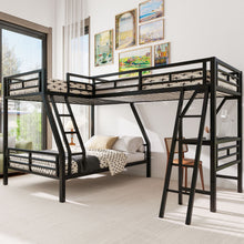 Load image into Gallery viewer, Twin Over Full Bunk Bed With Loft And Desk, L-Shaped Design For 3 Sleepers - Black
