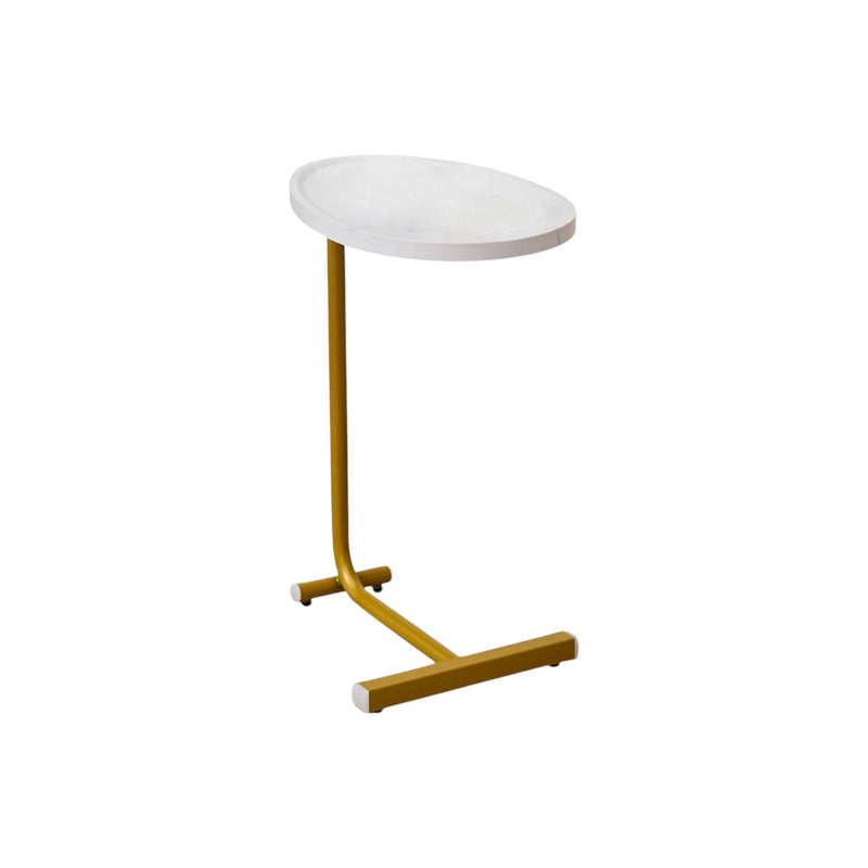 Faux Marble And Metal Oval End Tables (Set of 2) - White / Gold