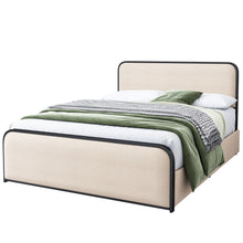 Load image into Gallery viewer, Modern Bed With Curved Upholstered Headboard And Footboard, Heavy Duty Metal Slats
