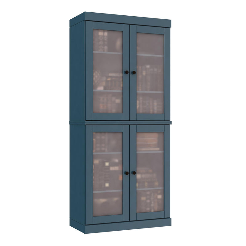 Solid Wood Adjustable Six Tier Library Bookcase With Four Doors (751355) - Teal Blue