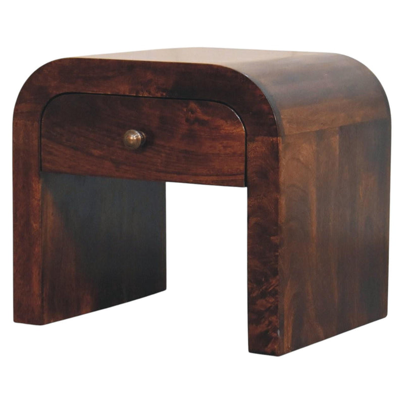 16" Solid Wood Round One Drawer Nightstand - Walnut