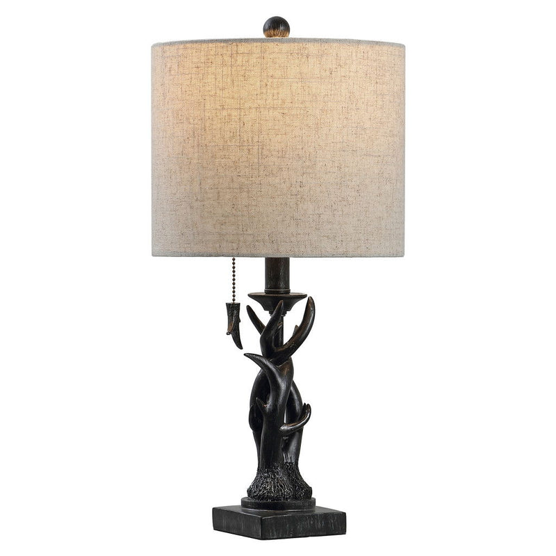 Antlers Table Lamp With Drum Shade - Black
