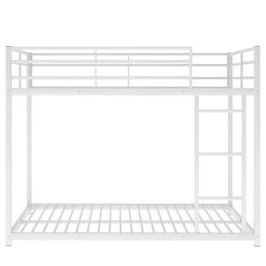 Full over Full Metal Bunk Bed, Low Bunk Bed with Ladder, White(Old SKU:MF197034AAK)