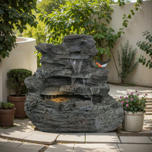 Load image into Gallery viewer, Concrete Rock Waterfall Fountain With LED Lights, Outdoor Garden Decor
