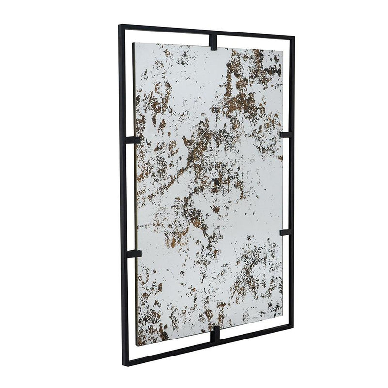 32" Iron Framed Antiqued Glass Accent Mirror - Black