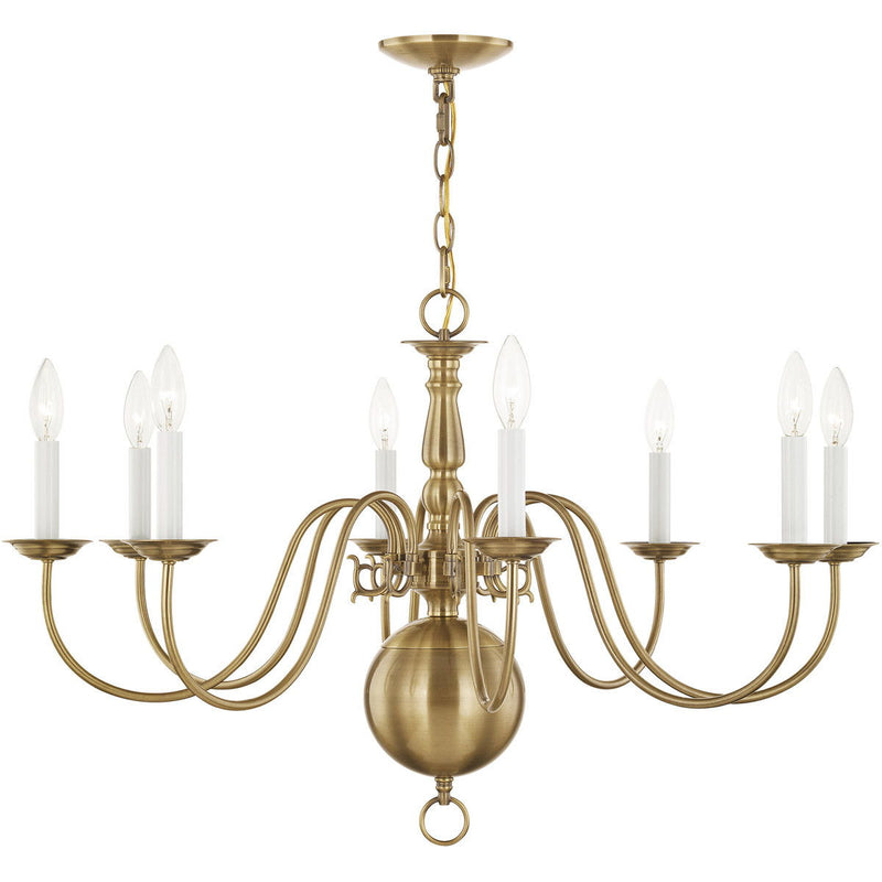 21" Eight Light Dimmable Chandelier With Shades - Antiqued Brass