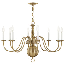 Load image into Gallery viewer, 21" Eight Light Dimmable Chandelier With Shades - Antiqued Brass
