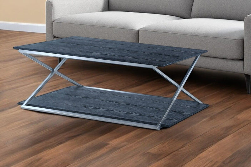 Stainless Steel Coffee Table With Shelf - Black And Silver