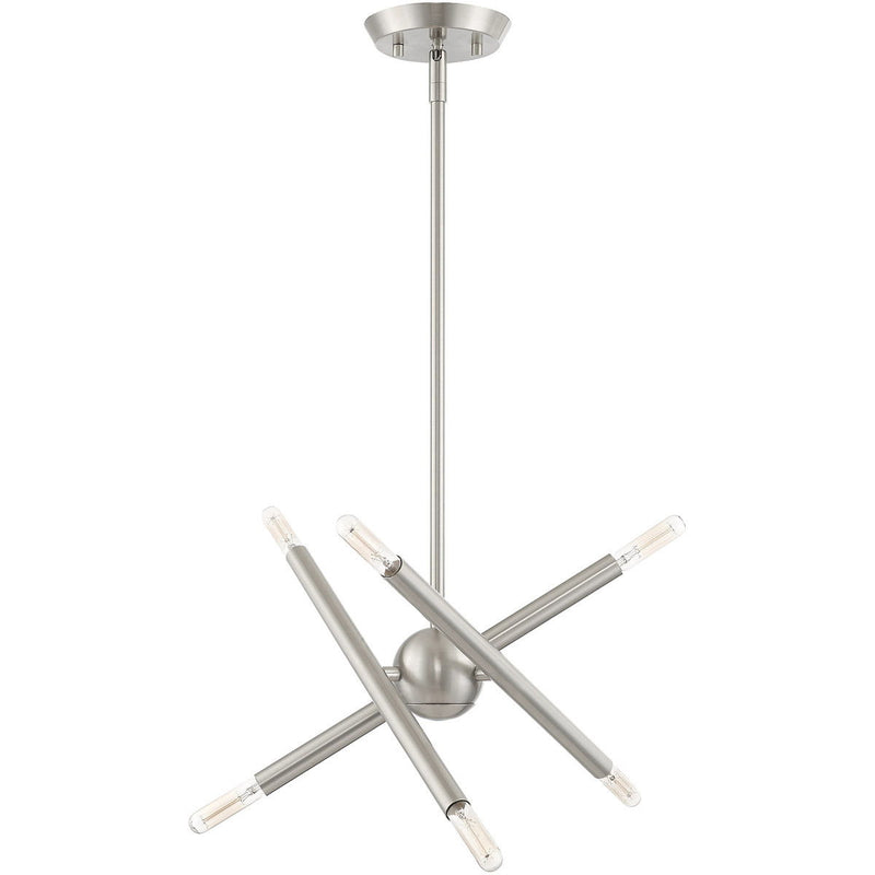 15" Six Light Dimmable Chandelier With Shades - Nickel