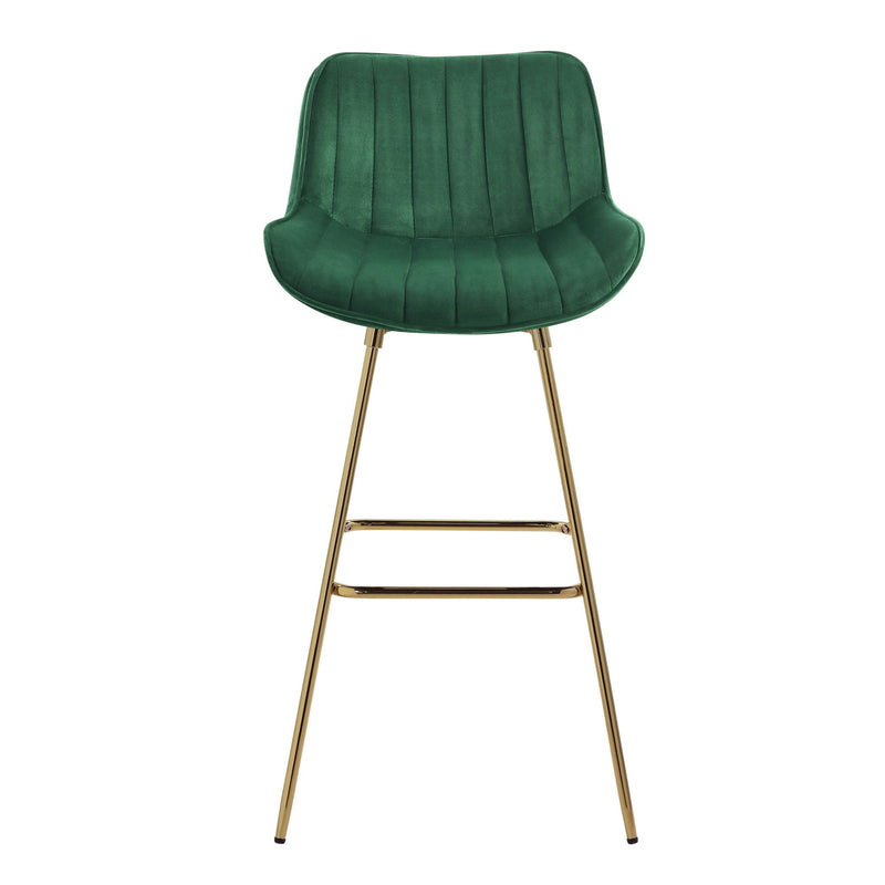 Velvet And Metal Swivel Low Back Bar Height Bar Chairs (Set of 2) - Green And Gold