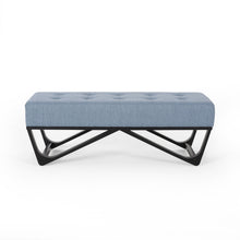 Load image into Gallery viewer, Upholstered Ottoman With Button Tufted Waffle Stitch And Black Geometric Legs - Light Blue
