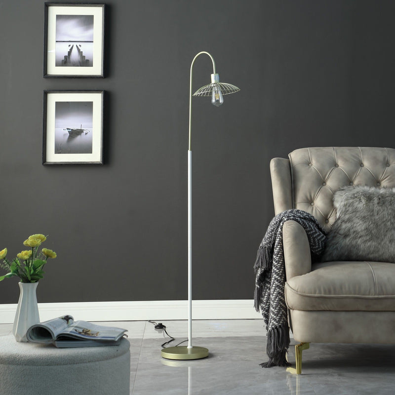 Arched Floor Lamp With Gold Metal Cage Shade - Gold