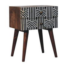Load image into Gallery viewer, 23" Modern Solid Wood Geometric Bone Inlay Two Drawer Nightstand - Black
