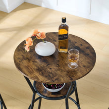 Load image into Gallery viewer, Rustic Brown Round Bar Table And Stool Set With Shelf, Upholstered Stool With Backrest - Antique Brown
