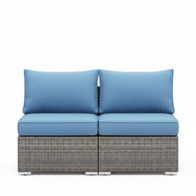 Load image into Gallery viewer, Armless Patio Sofa Set, With UV Resistant Frame And Waterproof Cushions - Blue / Brown
