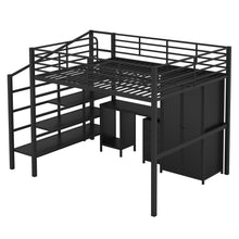 Load image into Gallery viewer, Full Size Loft Bed With Desk Set And Wardrobe - Black
