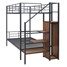 Load image into Gallery viewer, Twin Over Twin Metal Bunk Bed with Lateral Storage Ladder and Wardrobe, Black
