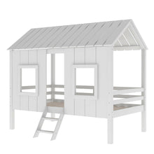 Load image into Gallery viewer, Twin Size Low Loft House Bed With Roof And 2 Front Windows - White
