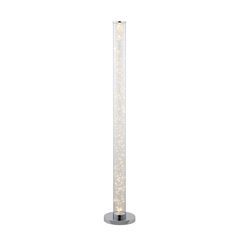 Steel LED Column Floor Lamp With Clear Drum Shade - White