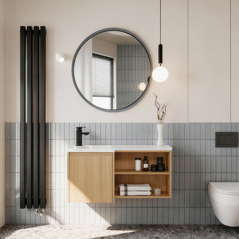 L-Shaped Wall Mounte Floating Bathroom Vanity With Integrated Sink