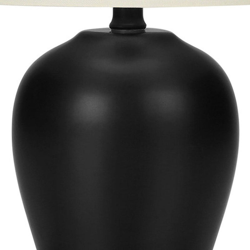 17" Ceramic Round Table Lamp With Ivory Drum Shade - Black