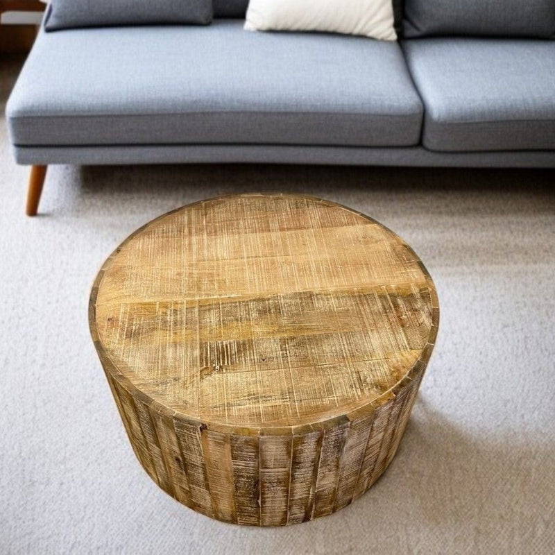 Solid Wood Round Bunching Coffee Tables - Natural