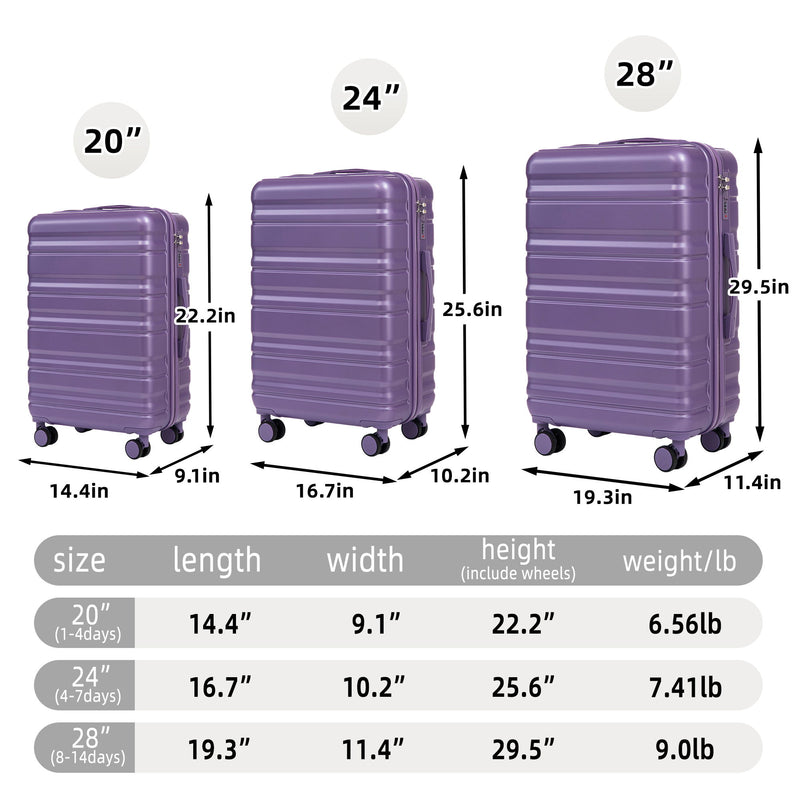 Tourist 3 Piece Luggage Set, Combination Lock, Durable Hard Shell With 360° Silent Wheels