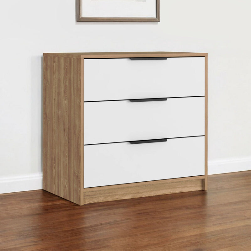 Three Drawer Dresser - White And Natural