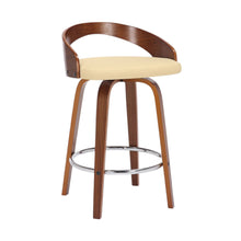 Load image into Gallery viewer, Faux Leather And Solid Wood Low Back Counter Height Swivel Bar Chair - Cream And Brown

