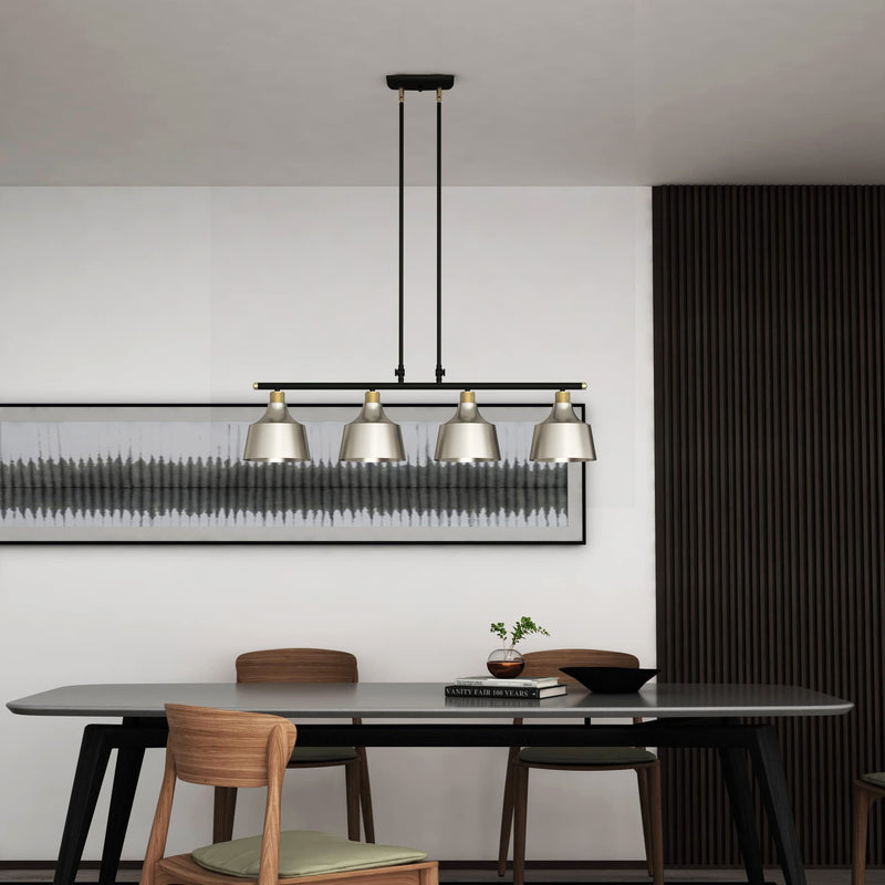 Kitchen Island Four Light Metal Dimmable Chandelier With Shades - Black / Gray