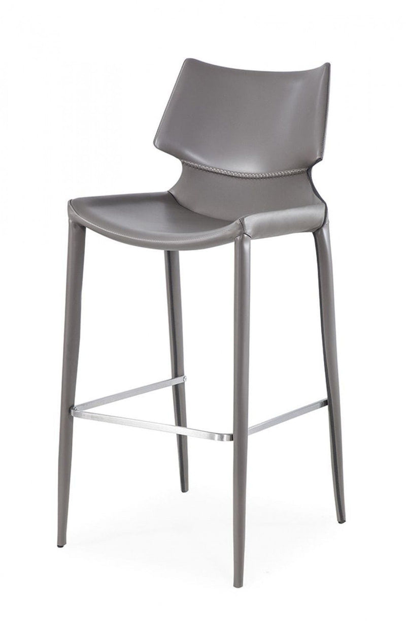 Faux Leather And Steel Low Back Bar Height Bar Chairs (Set of 2) - Gray