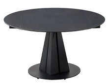 Load image into Gallery viewer, 51" Stone And Metal Self-Storing Leaf Pedestal Base Round Top Extendable Dining Table - Black
