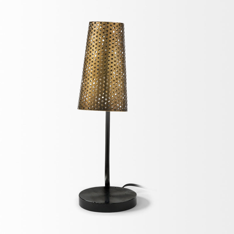 Metal Pierced Novelty Table Lamp With Cylinder Shade - Black / Gold