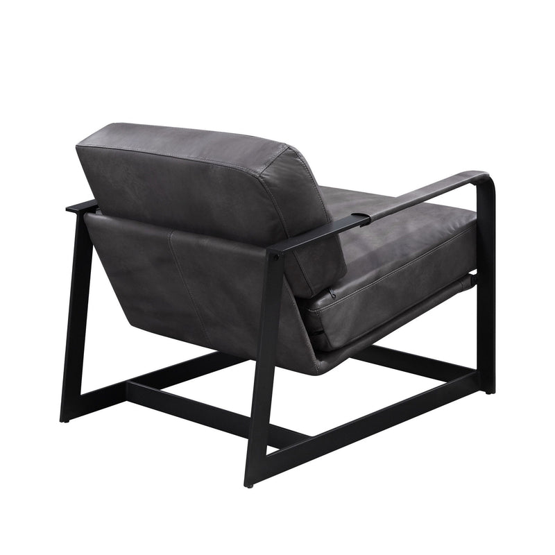 Black Top Grain Leather And Steel Solid Color Arm Chair - Gray